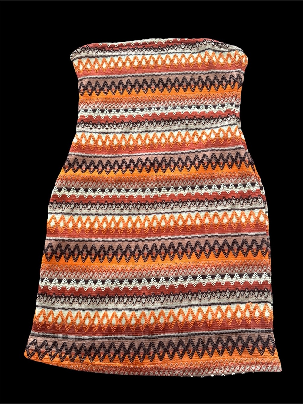 Orange Multi-Stripe Strapless Knit Dress